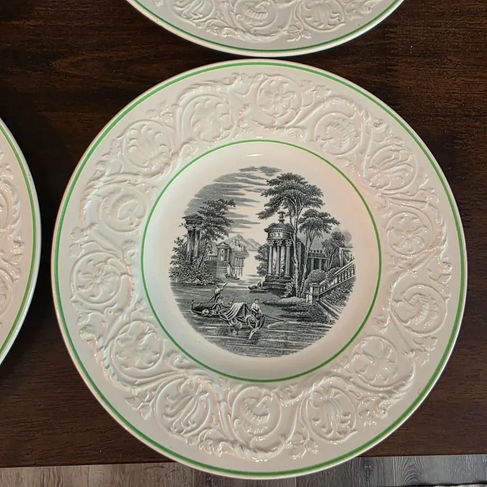 Wedgwood Patrician Torbay Green 9 1/4” Luncheon Plates Vintage England Set of 4